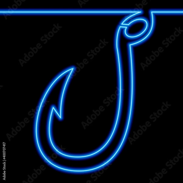 Fototapeta Continuous line drawing Fishing hook neon concept