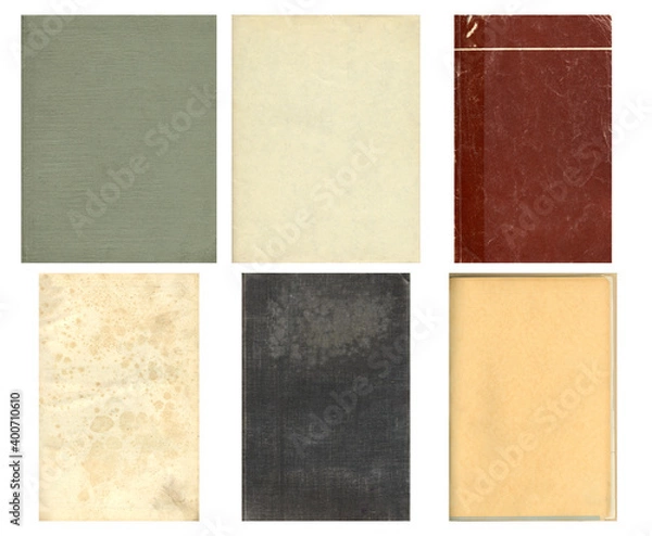 Fototapeta Paper and textile textures set. Blank retro pages and old book covers. Rough faded canvas surface. Perfect for background and vintage style design. Empty place for text.