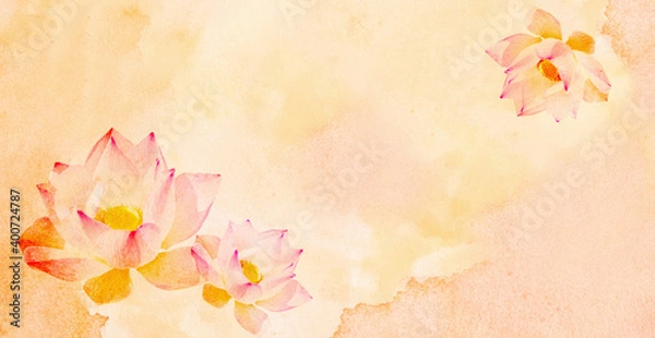 Obraz Spring background fresh flower on orange watercolor background.