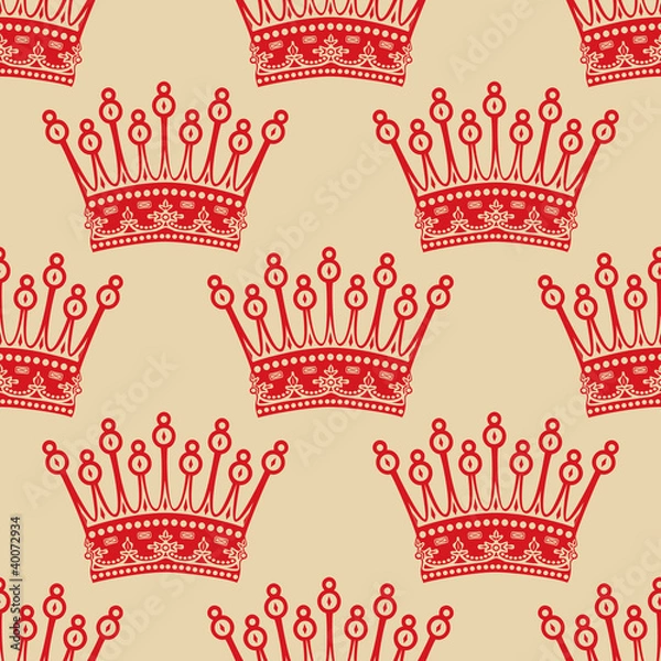 Obraz Vintage seamless background with red crown pattern.