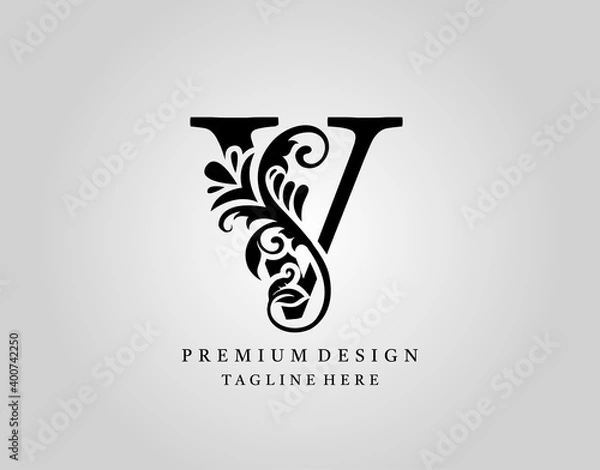 Fototapeta Luxury Monogram Letter V logo design, elegant floral ornate alphabet design vector.