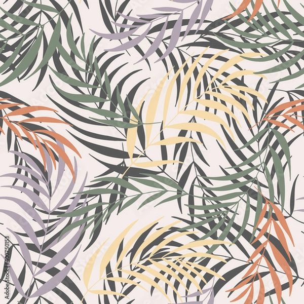 Fototapeta Palm leaves seamless pattern. Tropical vector background. Trendy pattern in pastel colors.