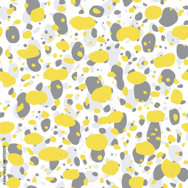 Fototapeta Seamless vector pattern of spots. Background abstract elements in yellow, gray, and white. Hand-drawn texture in a simple style