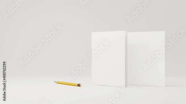 Obraz Blank greeting card mockup with pencil 3d illustration