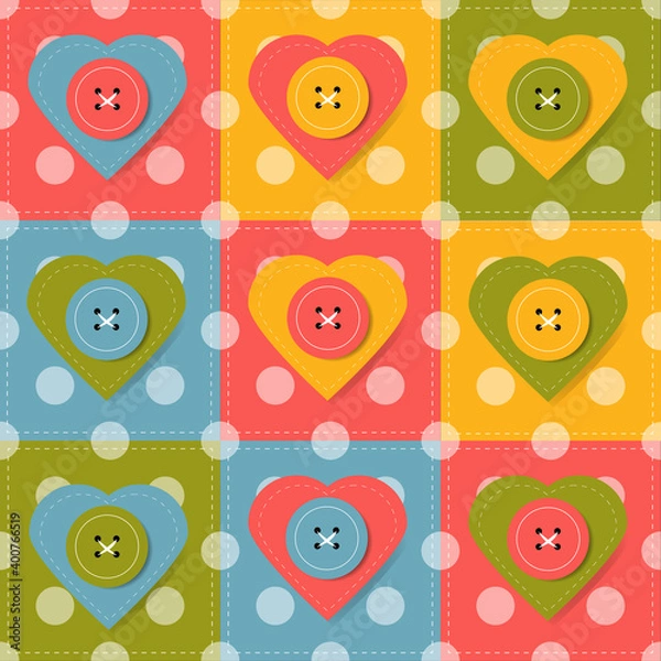 Fototapeta colorful patchwork with buttons and hearts