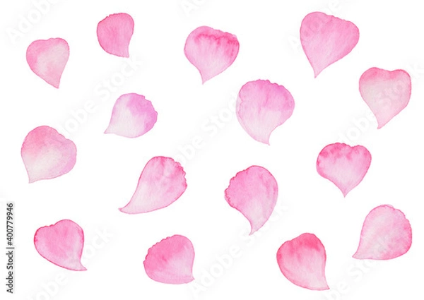 Fototapeta たくさんのピンクの花びら　水彩イラスト