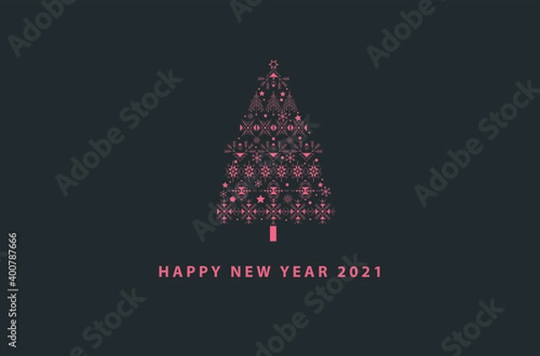 Obraz Happy new year 2021 card, vectorial illustration. Modern style.