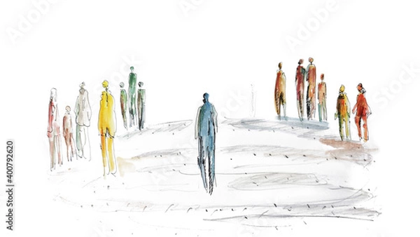 Obraz Spaltung der Gesellschaft, Mensch in mitten einer Gruppe.  Arm und reich - Klassenbildung