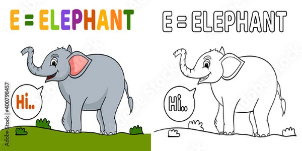 Obraz E for elephant,coloring page for kids
