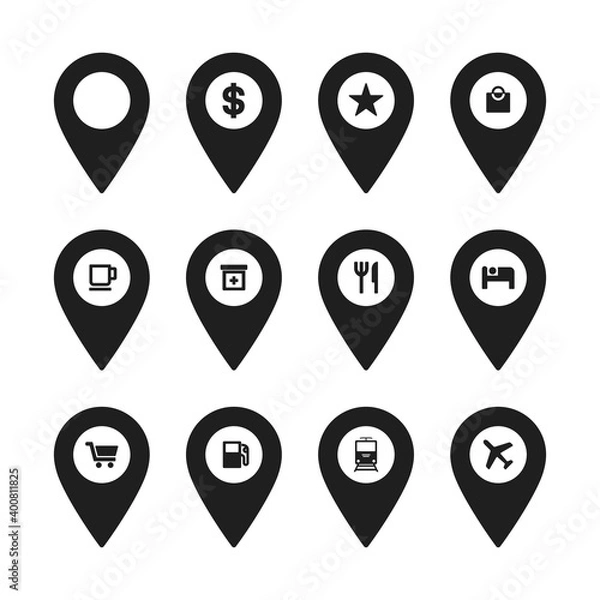 Fototapeta Collection of location pin icon vector illustration. Pin maps collection.