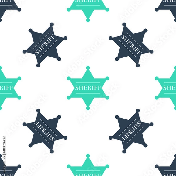 Obraz Green Hexagonal sheriff star icon isolated seamless pattern on white background. Sheriff badge symbol. Vector.