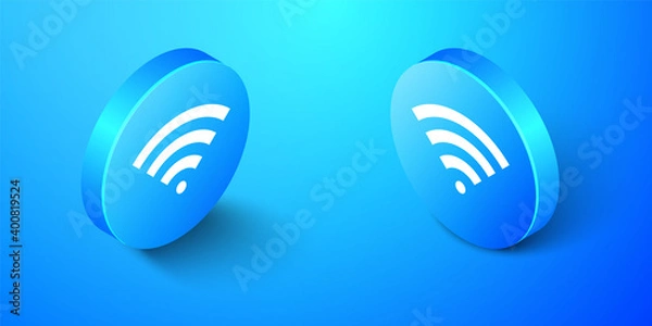 Obraz Isometric Wi-Fi wireless internet network symbol icon isolated on blue background. Blue circle button. Vector.