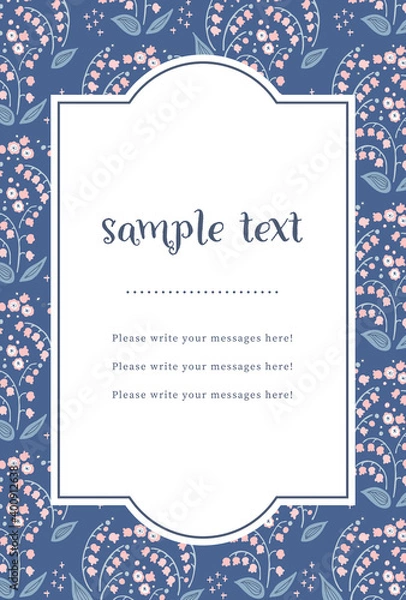 Fototapeta 手描きのスズラン柄　フレーム・はがきテンプレート