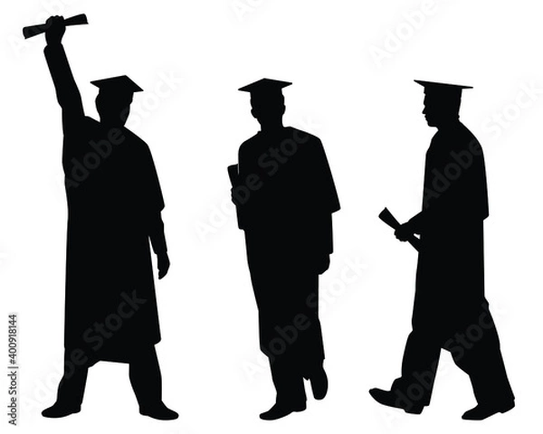 Obraz Set of graduated men silhouette vector on white, education
