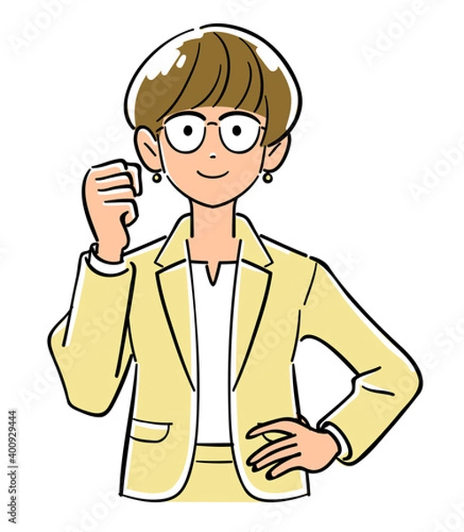 Fototapeta ガッツポーズする眼鏡をかけたビジネスウーマンの上半身
