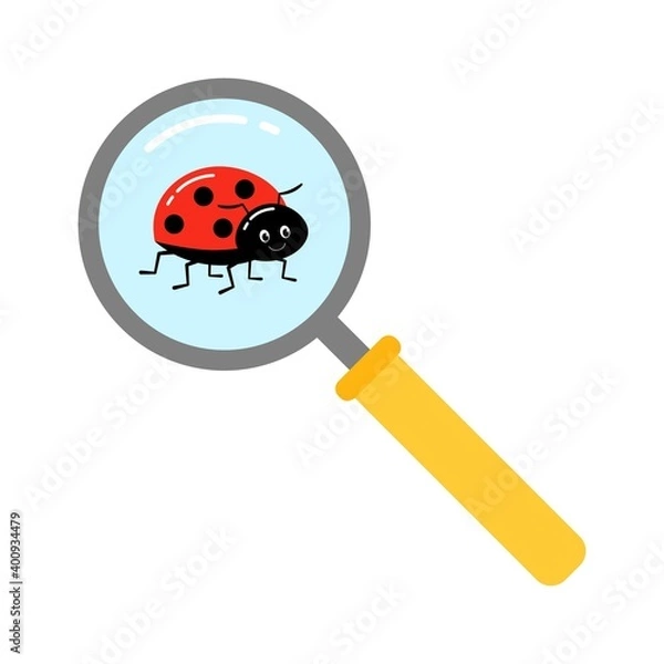 Obraz Magnifying glass with lady bugs over white background