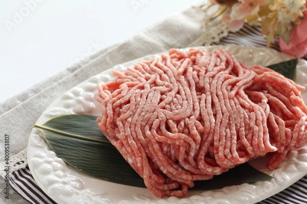 Obraz Freshness pork and beef mixed mince meat for prepared cooking ingredient