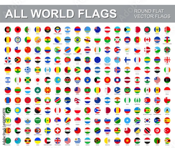 Obraz All world flags - vector set of round flat icons. Flags of all countries and continents