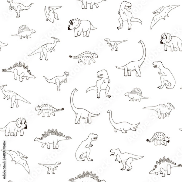 Fototapeta Dinosaurs hand drawn vector seamless line pattern