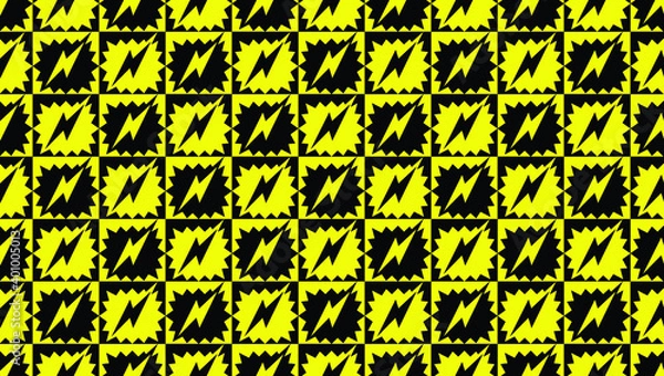 Fototapeta Vector Illustration of Pattern Design Wallpaper in Black and Yellow with Motif of Electrical High Voltage Symbol