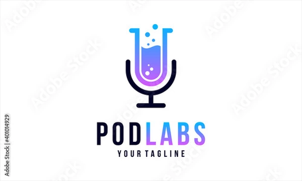 Fototapeta Combination logo from lab and microphone symbol for podcast logo design concept