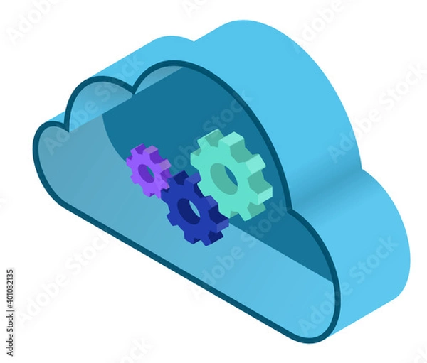 Fototapeta Cloud automation, cloud computing, isometric