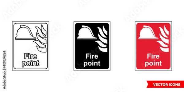 Fototapeta Fire fighting sign fire point icon of 3 types color, black and white, outline. Isolated vector sign.