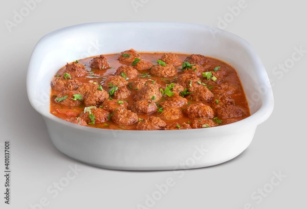 Fototapeta Meatballs in sweet and sour tomato sauce. Top view