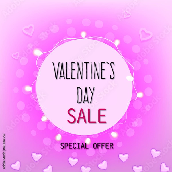 Fototapeta valentine's day sale banner with hearts and lights
