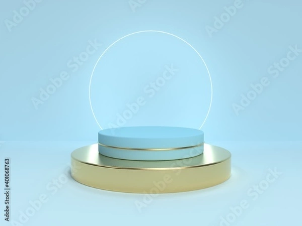 Fototapeta Blue podium abstract minimal scene. Mock up for product presentation. 3d render illustration.