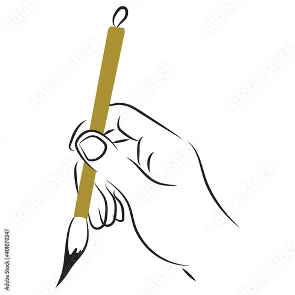 Fototapeta hand drawn practicing calligraphy with bamboo brush on white background.