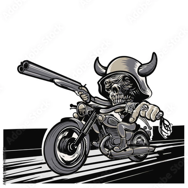 Obraz a skeleton on a motorcycle rides
