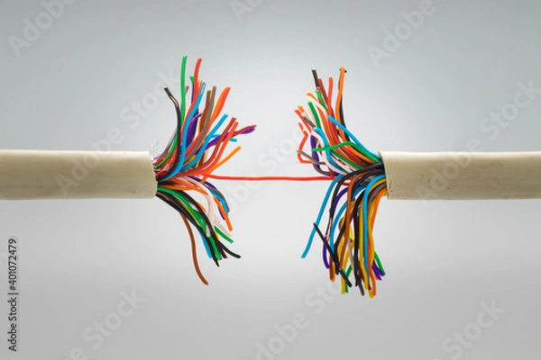 Fototapeta The stranded cable is damaged. Very slow internet connection.