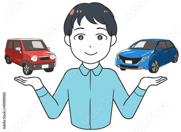 Fototapeta 軽自動車と普通車を比較する　男性