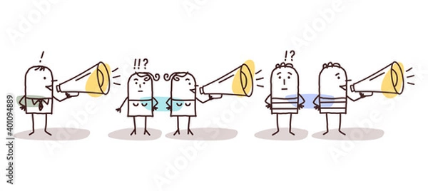 Obraz Cartoon People Listening and Talking about a Rumor