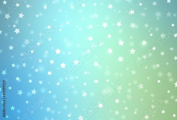 Fototapeta Light Blue, Green vector texture with colored snowflakes, stars.