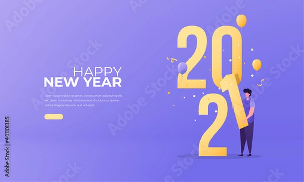 Fototapeta A man compiled the numbers 2021 for cover calendar page