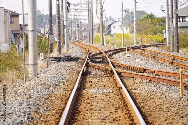 Fototapeta 踏切間際から撮影した線路