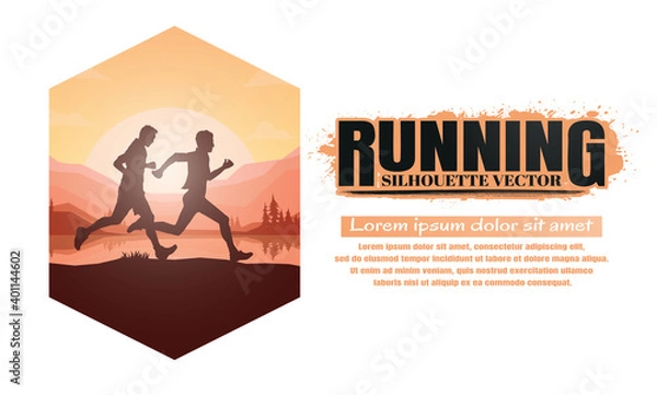Fototapeta Running silhouettes. Vector illustration, Trail Running, Marathon runner.	