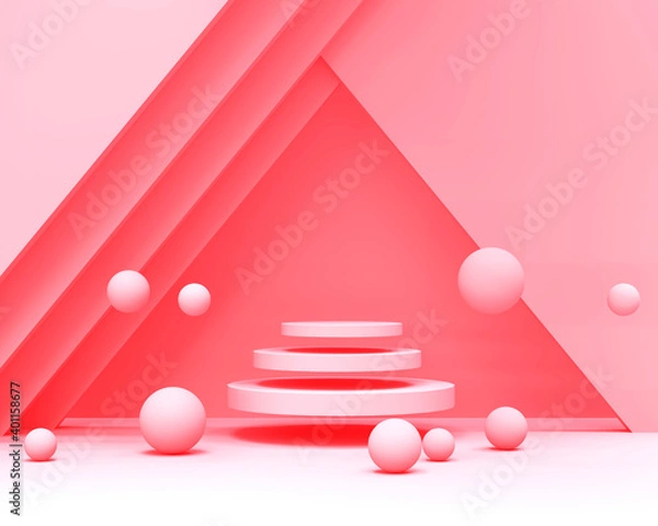Fototapeta Geometric abstract podium with pink background.