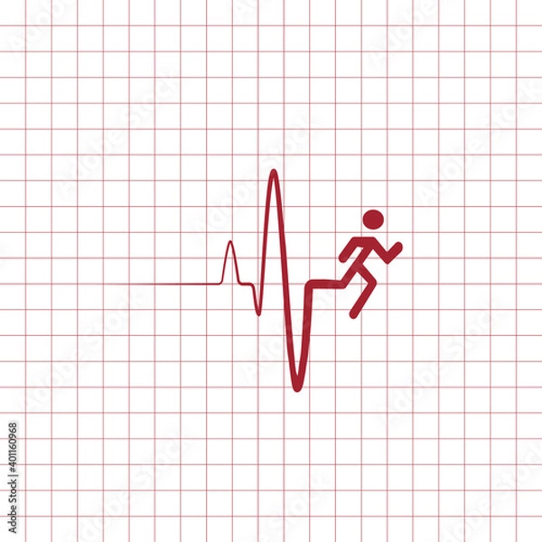 Obraz Running man with line ecg heartbeat, Healthy cardio heart stronger, icon symbol, Isolated on white background, Vector illustration