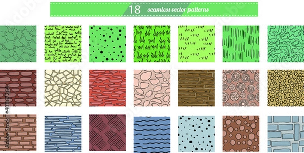 Fototapeta Seamless patterns with garden textures.