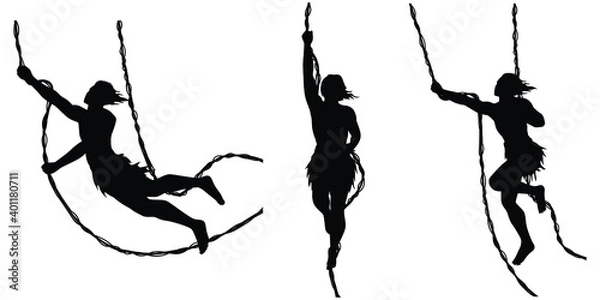 Obraz Set of forest man hung vine silhouette vector
