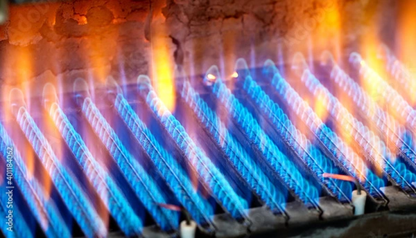 Obraz The fire burns from a gas burner. Blue flame when burning gas.