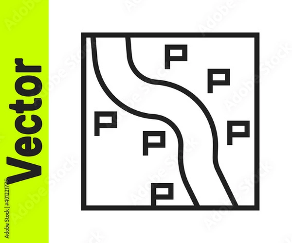 Obraz Black line Route location icon isolated on white background. Train line path of train road route with start point GPS and dash line. Vector.