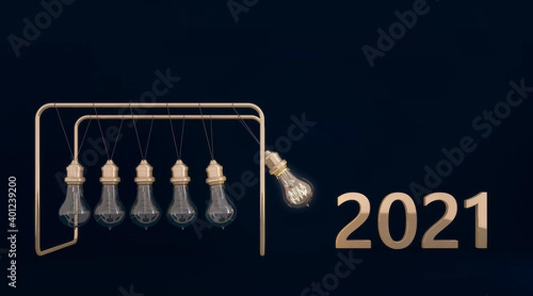 Fototapeta Happy New Year 2021 background with Golden 3D colored numbers. 3d rendering.