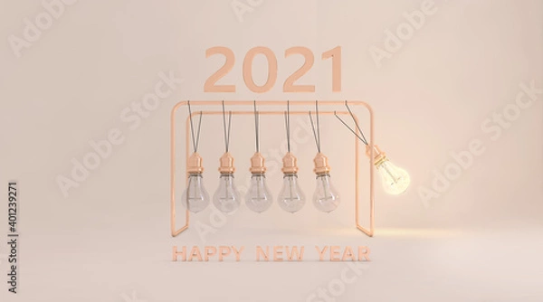 Fototapeta Happy New Year 2021 background with Golden 3D colored numbers. 3d rendering.
