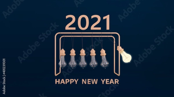 Fototapeta Happy New Year 2021 background with Golden 3D colored numbers. 3d rendering.