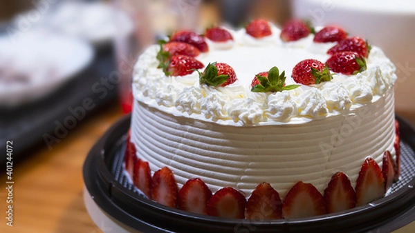 Obraz Strawberry cream cake - homemade bakery concept