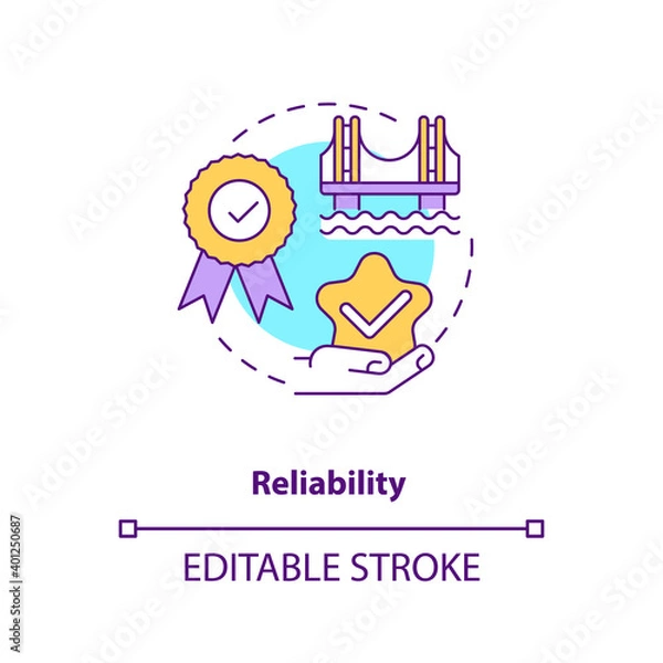 Fototapeta Reliability concept icon. Construction safety. Building quality bridge. Repair, maintenance. Civil engineering idea thin line illustration. Vector isolated outline RGB color drawing. Editable stroke